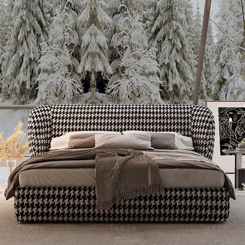 Everill Houndstooth Pattern Wide Headboard Luxury Bed Frame